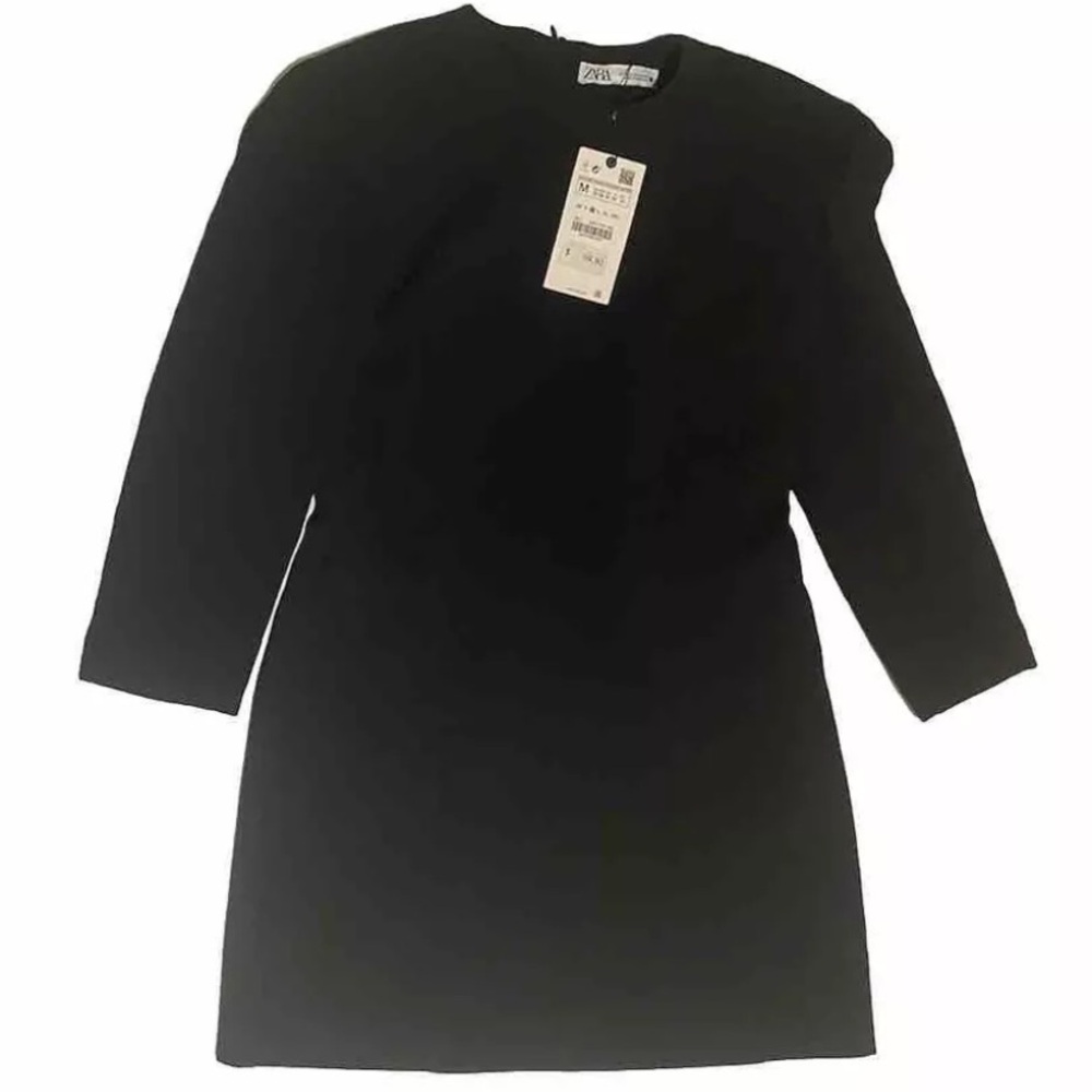 Zara Women's Mini Dress Size Medium New Black Padded Shoulder $69.90